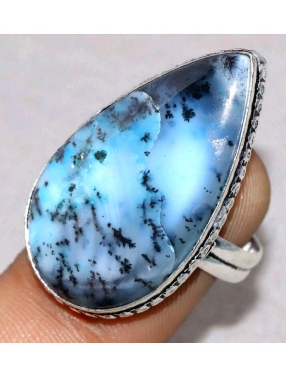 Marine Blue Dendritic Opal Gemstone 925 Sterling Silver Handmade Ring